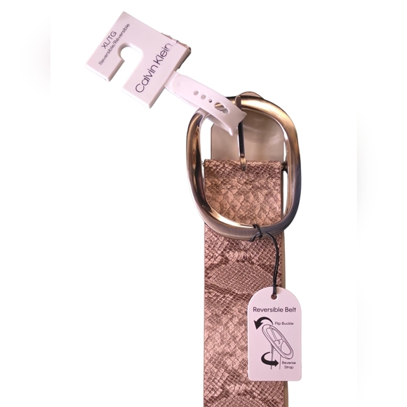 Calvin Klein Reversible Tan Snake Pattern Belt with Silver Buckle X-Large - Picture 6 of 7